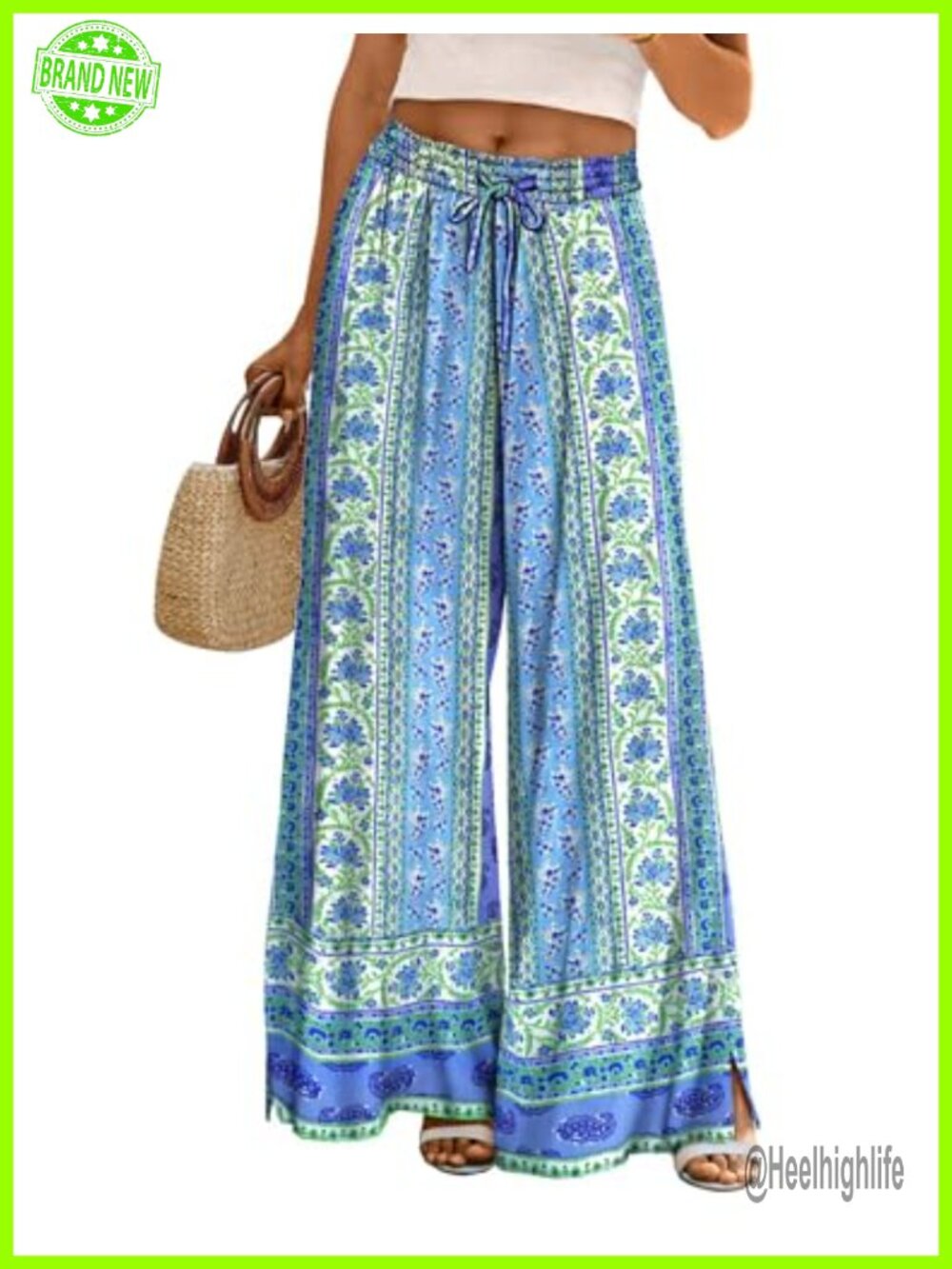 Rayon Blend Wide Leg Palazzo Pants Drawstring High Rise Flowy Lounge Beach